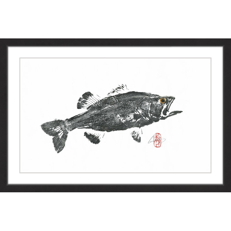 Large Mouth Bass Black and White Framed Canvas Print