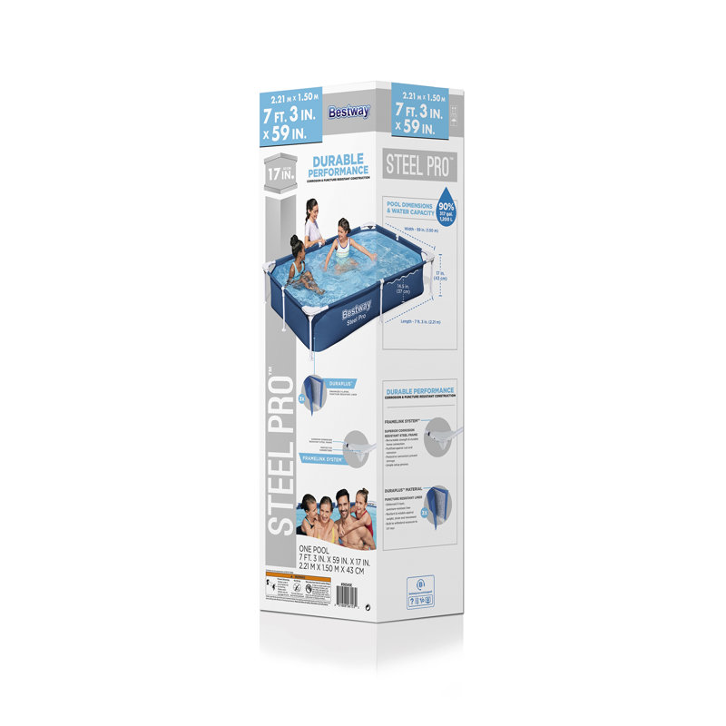 Blue Steel Frame Rectangular Above Ground Pool with Pump