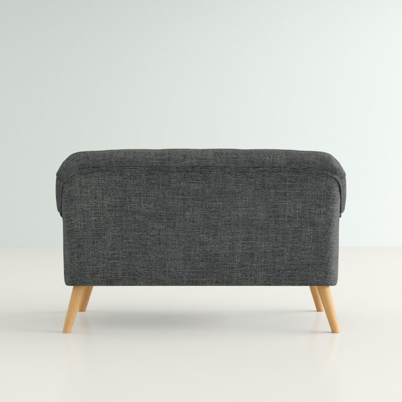 Gray Tufted Fabric Loveseat with Birch Wood Legs