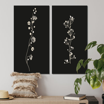 " Abstract Monochrome Vintage Plant Silhouettes II " 2 - Pieces
