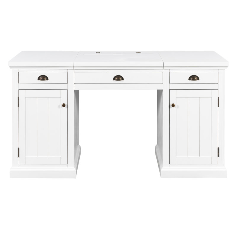 Bureau de direction moderne de 67 po, bureau d'ordinateur avec 2 portes de rangement en bois et 3 tiroirs, bureau de bureau rectangulaire, bureau de lecture, table d'écriture, poste de travail pour bureau à domicile, salon, bureau, blanc