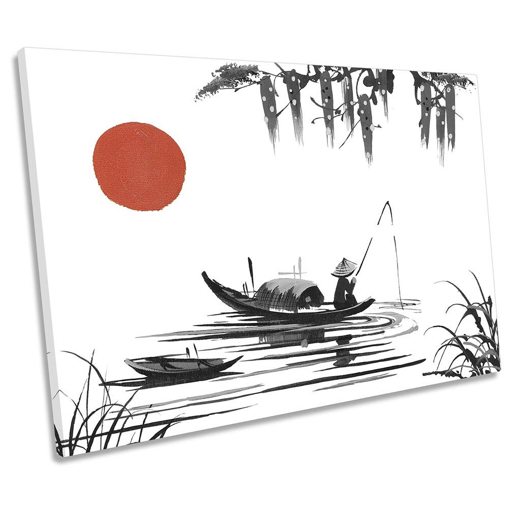 Japanese Fishing Boat Lake Framed - Wrapped Canvas Print