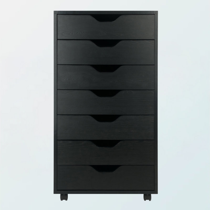 Sutton Mobile Cabinet in Black With 7 Drawers, 35.23'' H X 19.03'' W X 15.70'' D, Black