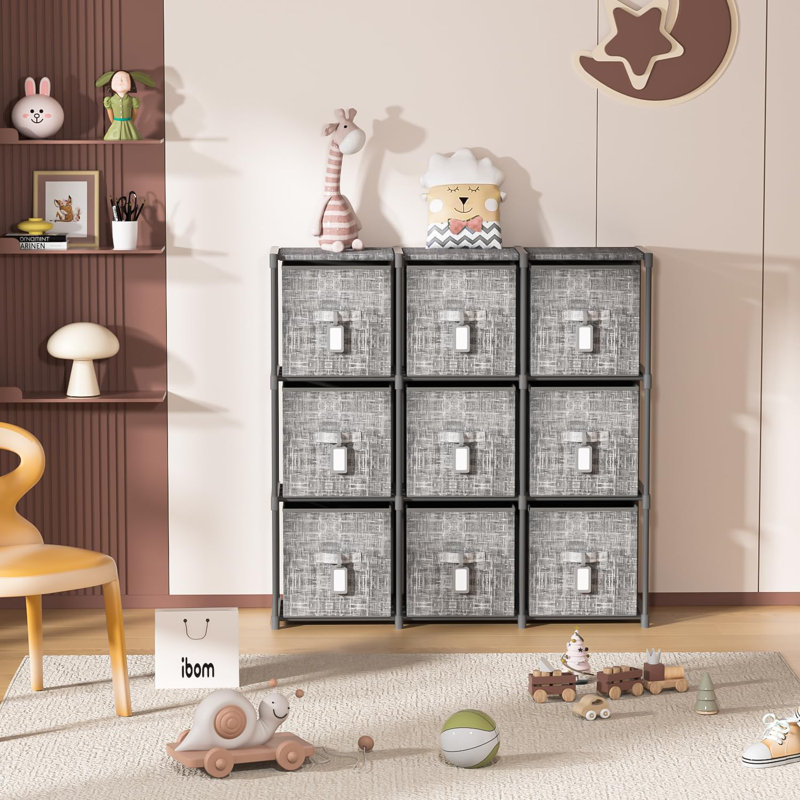 Cube Storage Organizer Shelf with 6 Printed Bins + Labels