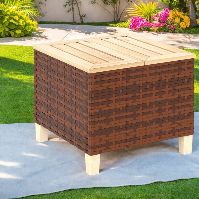 Tables de patio rustiques, rotin en PE et bois de sapin, table d'appoint d'extérieur compacte