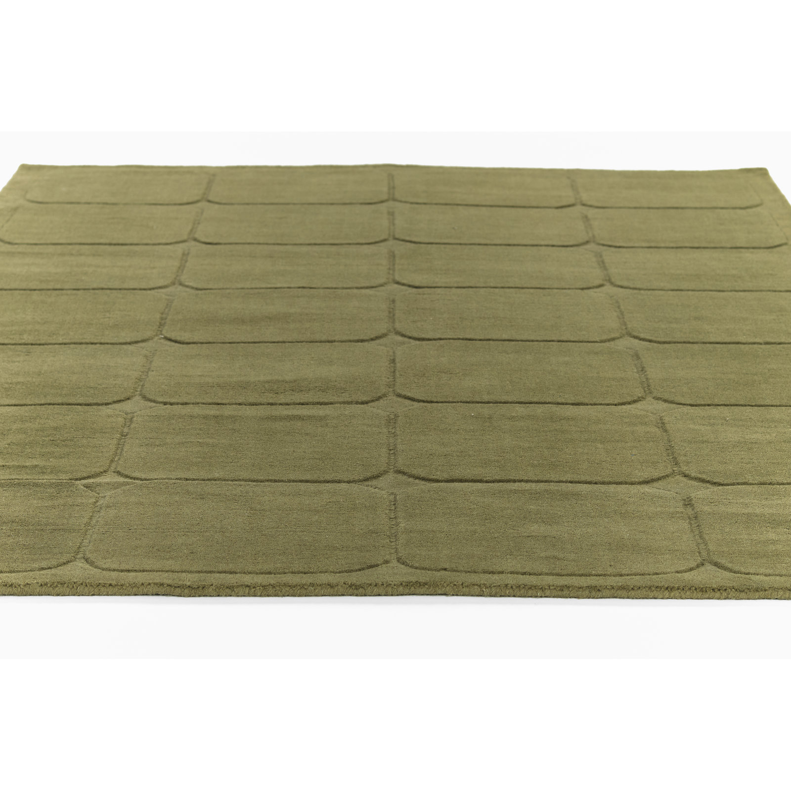 Aldery Green Hand-Loomed Geometric Wool Rug, 5' X 8'