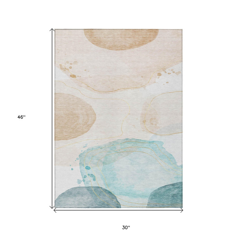 Tapis extérieur antidérapant lavable beige et bleu 3 pi x 4 pi