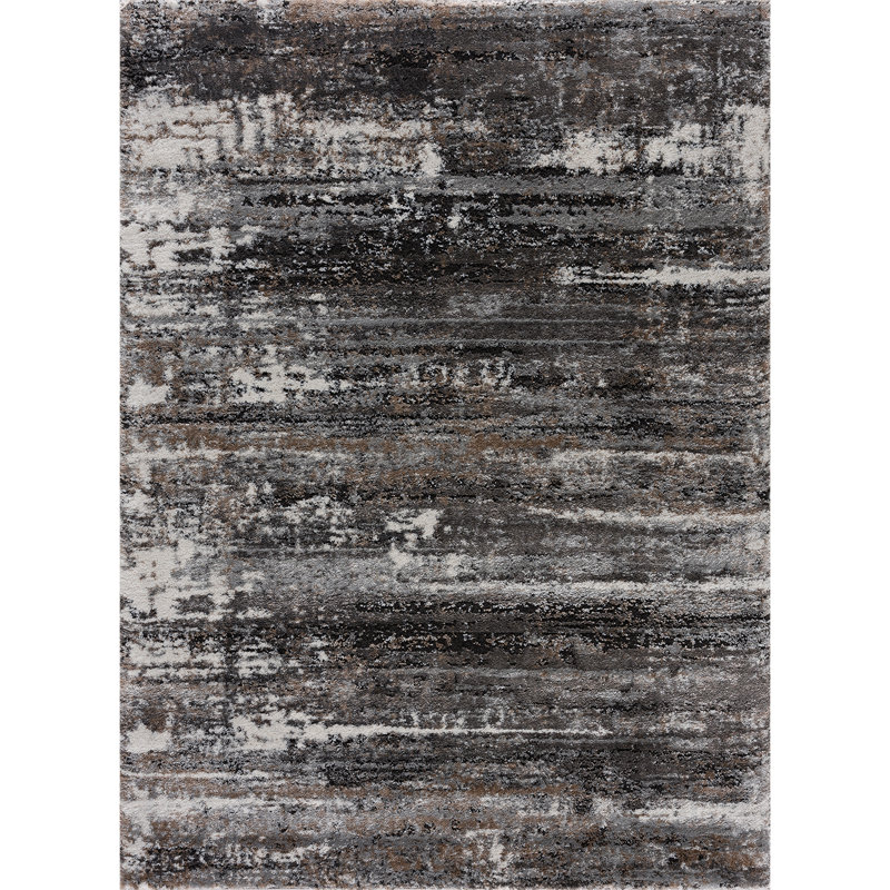 Tapis abstrait gris tissé à la machine, Rectangle 7 pi 10 po x 10 pi 6 po