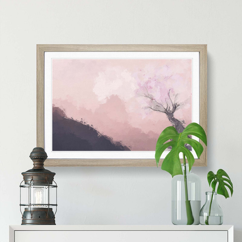 The Pink Cherry Blossom Tree in Abstract - Picture Frame Painting Print, Oak Framed, 27cm H x 36cm W x 2cm D