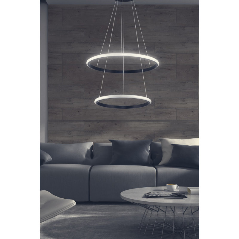 Lustre réglable moderne, structure en aluminium noir, 11,8 po et 15,7 po de diamètre | Hauteur réglable de 0 à 31,5 po | Douille DEL 6500K, 40-60 Watts | Conception élégante pour le salon, la salle à manger et les espaces de bureau