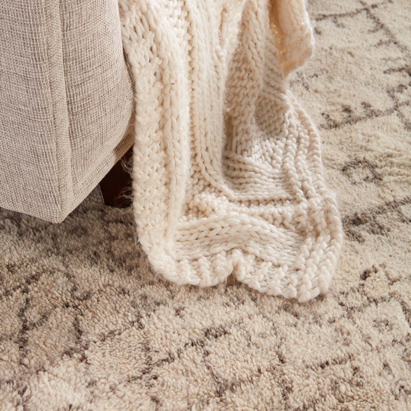 Esben Hand Knotted Wool Ivory/Brown Area Rug, Rectangle 8' x 10'