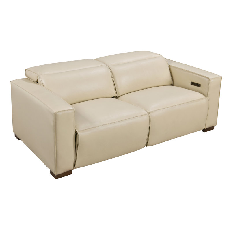 Canapé inclinable Weirsky avec pieds brun Barista et cuir beige, H 29 po x l 84,5 po x P 41 po, Brun