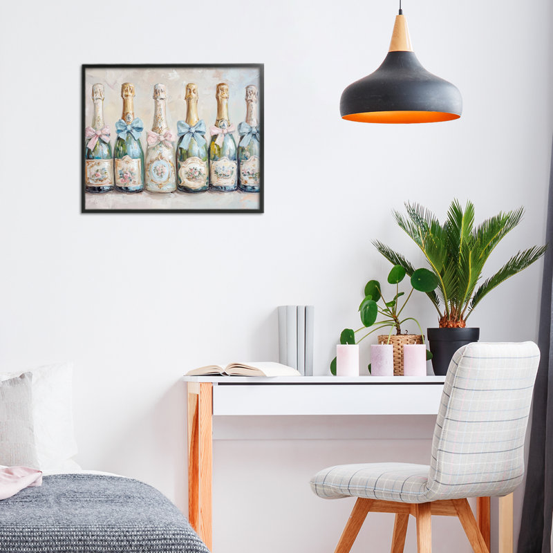 Giclée encadrée victorienne avec bouteilles de champagne, design par Petal Prints Design, H 11 po x l 14 po