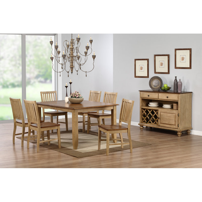 Huerfano Valley Extendable Solid Wood Top Four Leg Dining Set, Pecan/Wheat, Pecan
