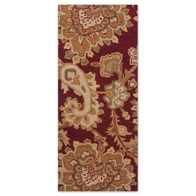 Hand Tufted Wool Eco-Friendly Area Rugs - Runner, Dark Red Color, Floral Modern Design, High Pile Thick Handmade Anti Skid Area Rugs for Living Room, Bed Room 
