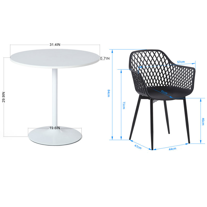 Ensemble de table de salle à manger 5 pièces, table de salle à manger avec 4 chaises en plastique pour la cuisine, la salle à manger et le restaurant (blanc et noir)