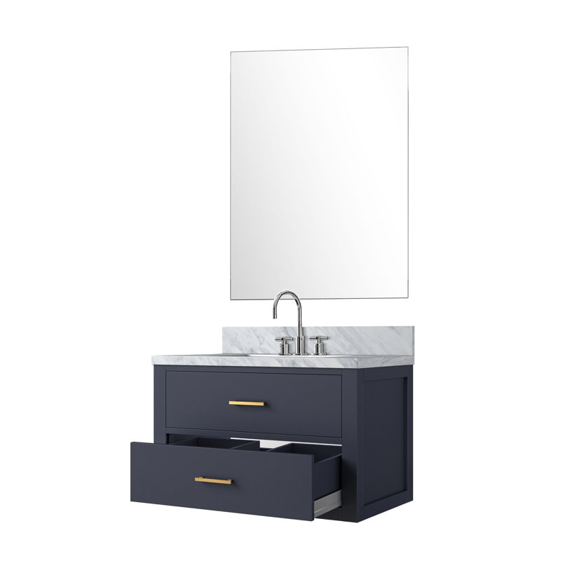 Meuble-lavabo bleu 22 P avec comptoir en marbre, robinet et comptoir de bain à 28 miroirs inclus, Bleu, 22"