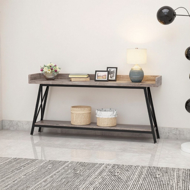 71 Inch Extra Long Console Table with Metal Frame, 200 LB Capacity Sofa Table, Gray, 34.65" H x 70.87" W x 11.61" D 