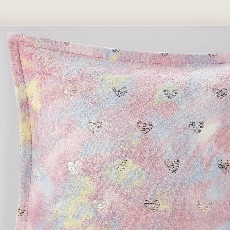 Twin/twin Xl Metallic Heart Comforter With Sham - & Printed Bedding Pillow Microlight Fluffable