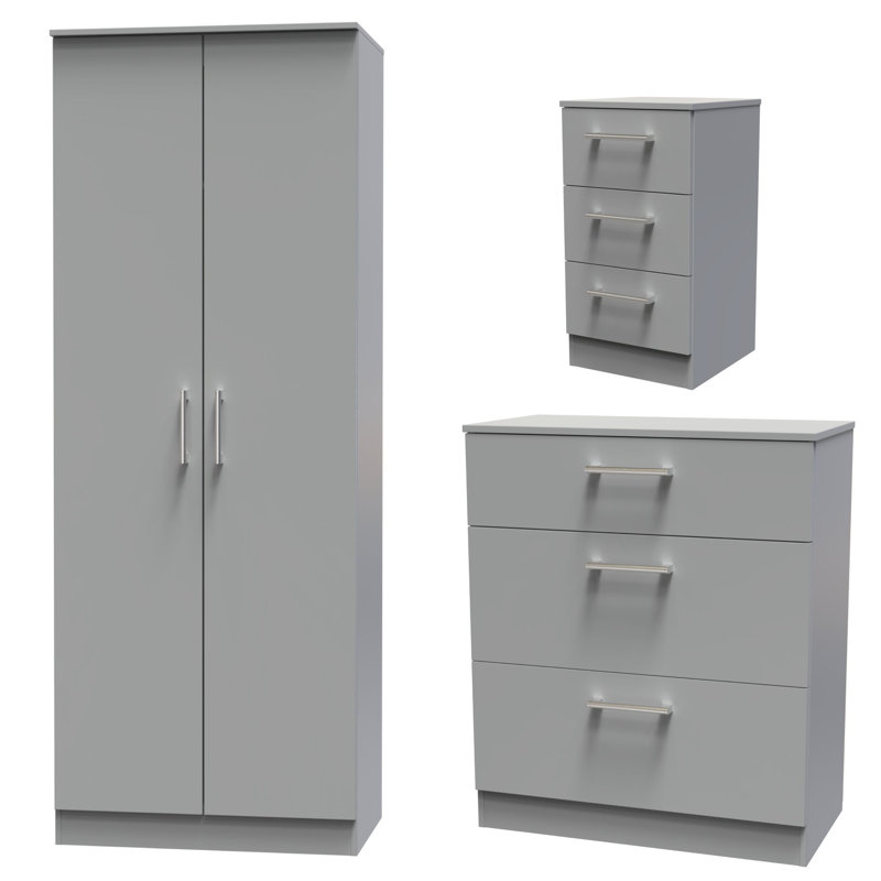 Fully Assembled Bartly 3 Piece Bedroom Set, Dusk Grey