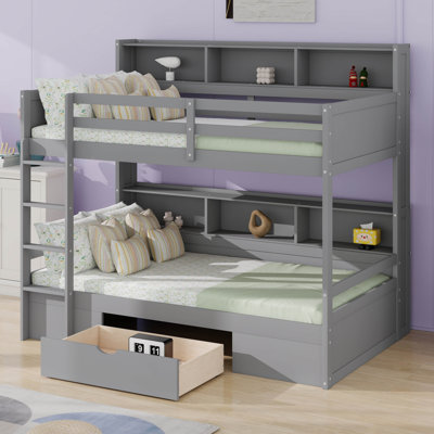 Bunk Bed Twin  Size With Storage,Wood Twin Bunk Beds With  Shelves  And Drawers