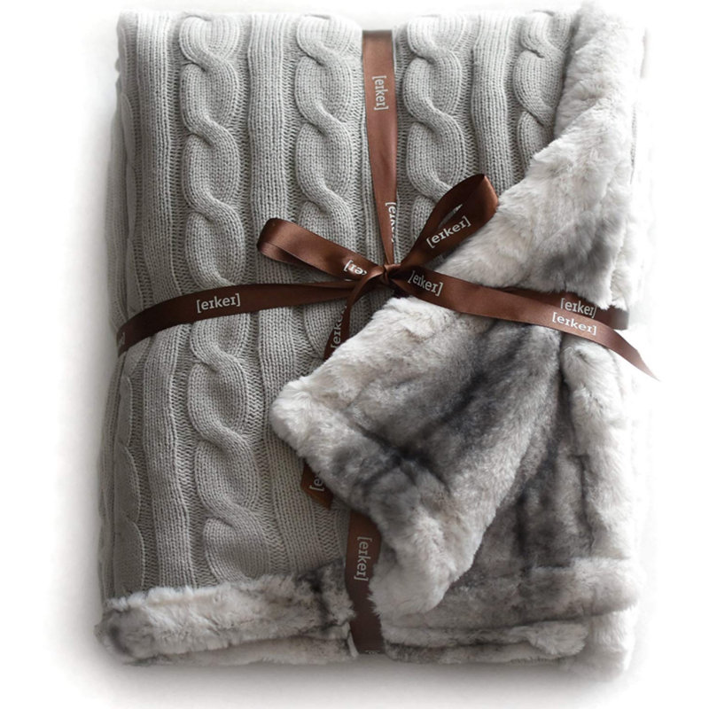 Cable Knit Throw Blanket, Gray