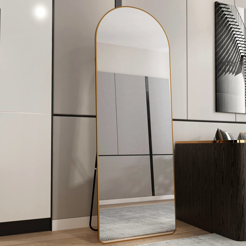 4Th Generation Full Body Floor Mounted Mirror With Gold Aluminum Frame, 64.9" X 23.2", Ideal For Clothing Store And Coffee Shop Alloy