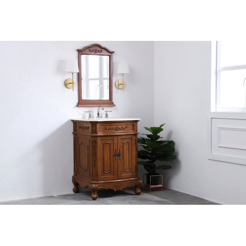 Lunette 27'' Single Bathroom Vanity with Top, Teak, Ivory White