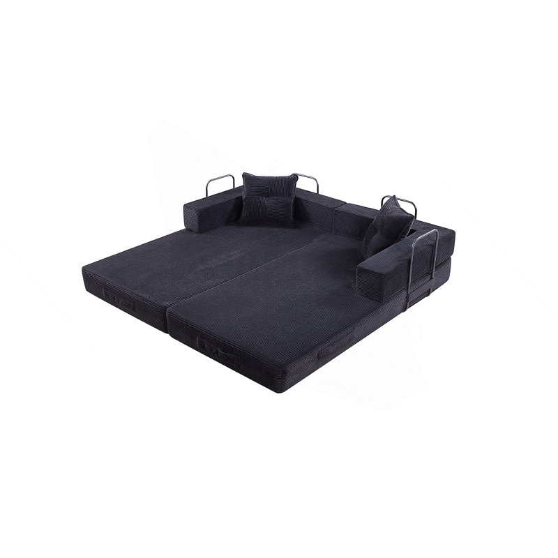 Canapé-lit Boneless Sleeper avec coussin carré, canapé pliant pour le salon et la chambre à coucher, Noir