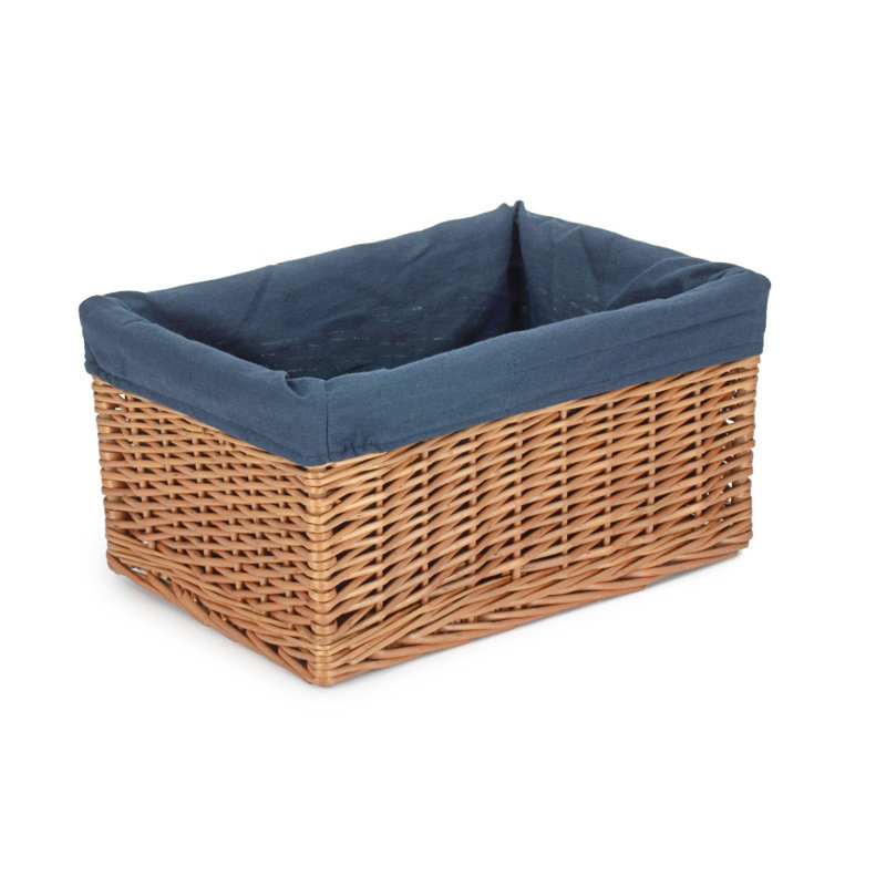 Navy Lined Open Storage Basket Medium, Brown