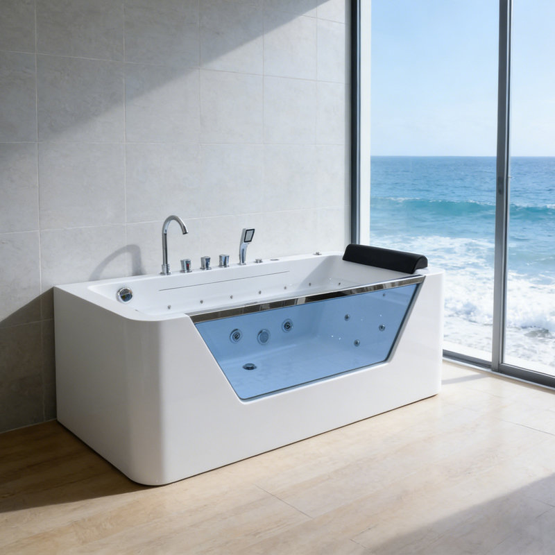 Baignoire tourbillon 67 pouces avec jets de spa et panneau de verre