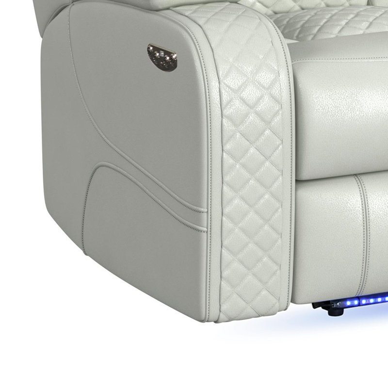 Okubo Power Motion Loveseat with Power Headrest, Console and LED in Pebble Oyster