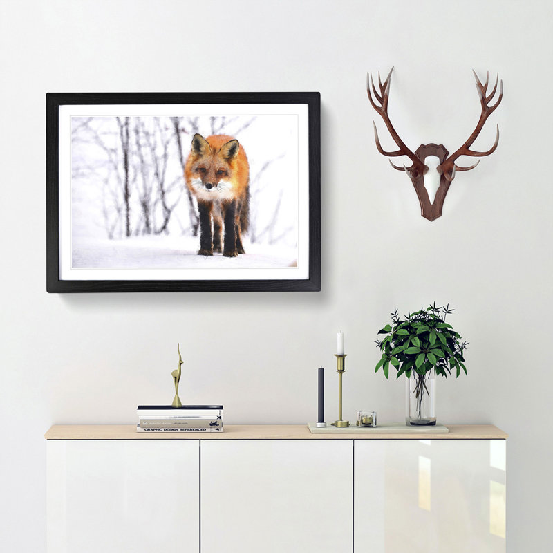 Red Fox in a Winter Forest - Framed Print, Black Framed, 33cm H x 45cm W x 2cm D