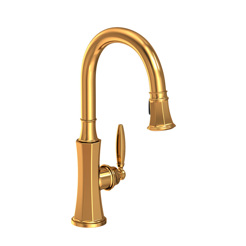 Metropole Single Handle Pull Down Kitchen Faucet, Aged Brass