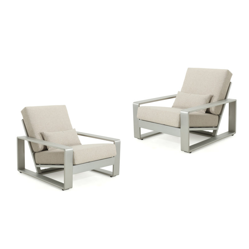 Chetan Indoor/Outdoor Aluminum Lounge Chairs, Beige, Silver
