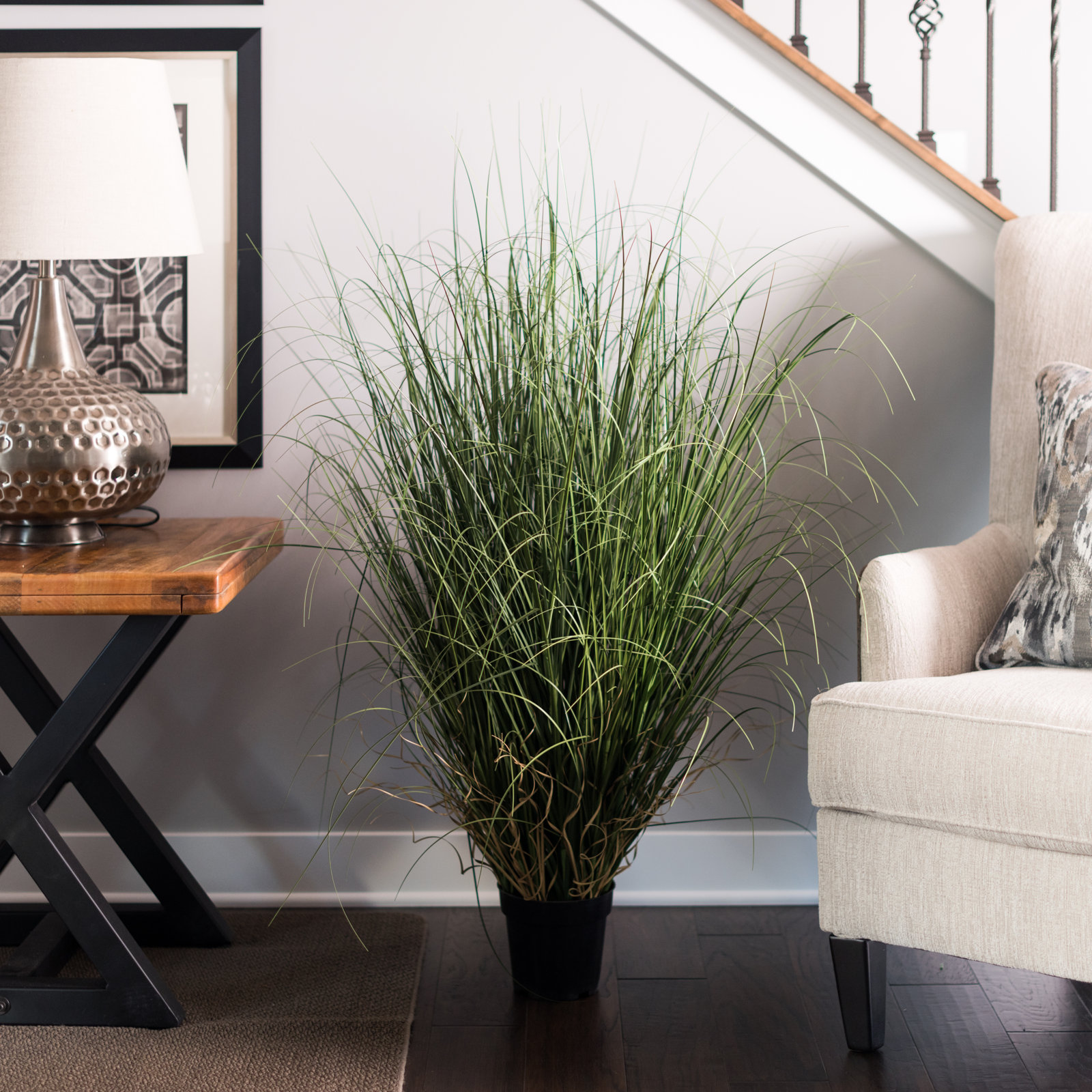 PVC Artificial Potted Green Curled Grass, 60" H x 30" W x 30" D