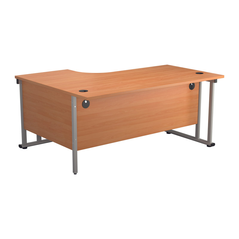 L-Shaped Metal Base Desk Shell, Beech/Silver, Right, 73cm H x 160cm W x 120cm D