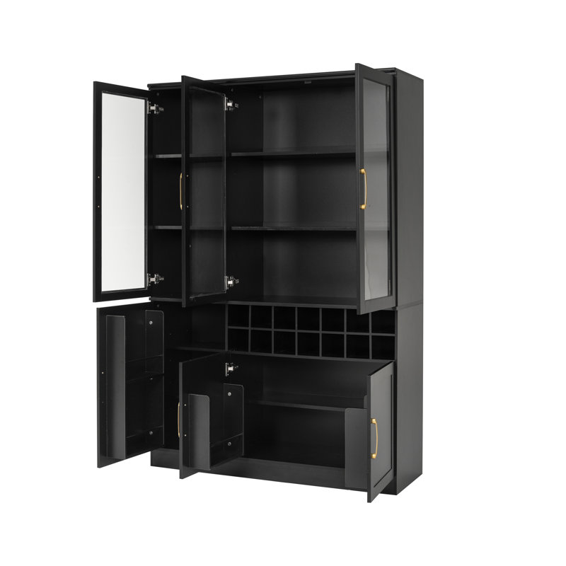 Meuble-bar à vin de 71 po H x 47 po L avec portes vitrées, casier à vin amovible pour 14 bouteilles et étagères réglables