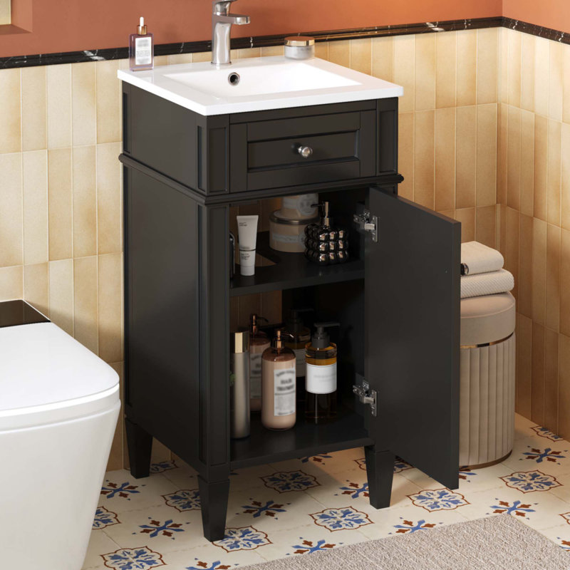 Meuble-lavabo de 16 pouces avec lavabo en céramique, Noir