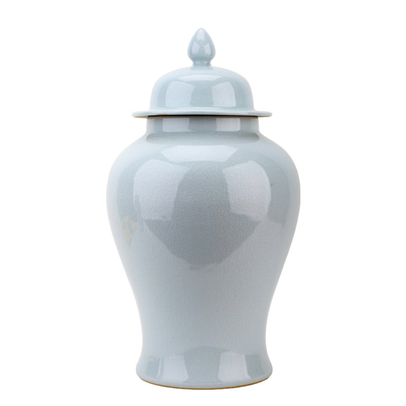 Handmade Porcelain China Jar, Light Blue, 18" H x 9.5" W x 9.5" D
