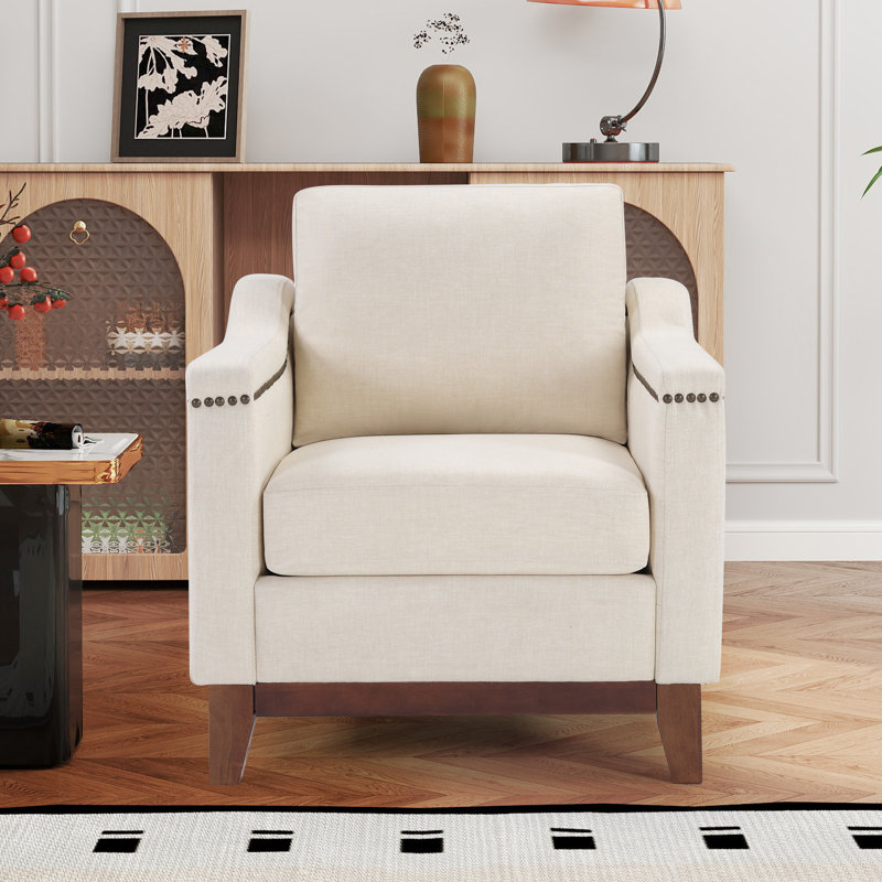 30.75" W Classic Upholstered Armchair With Nailhead Trim, Beige