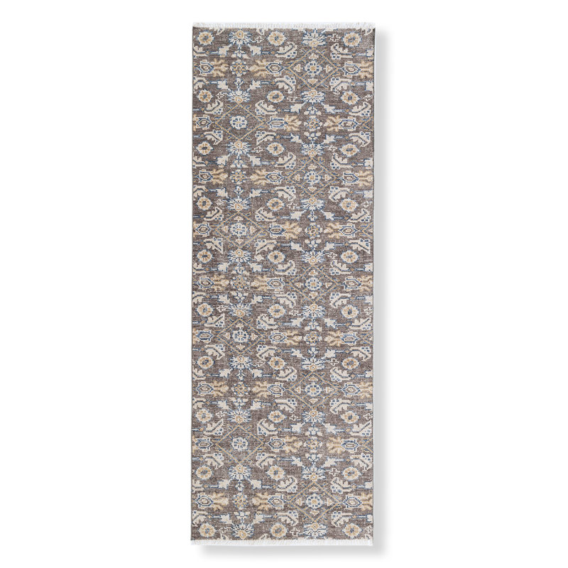 Wool Floral Area Rug in Brown/Blue, Runner 2'6" x 9'
