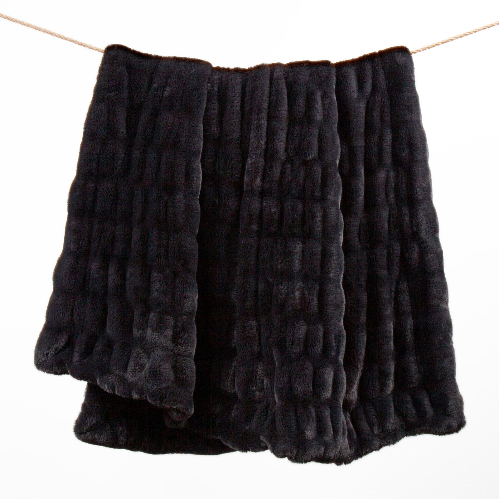 Ruched Rabbit Reversible Solid Faux Fur Classic Modern Rustic Throw Blanket, Black, 50" x 60"