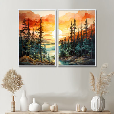 Pine Tree Sunset Glow II - impressions sur toile jaunes
