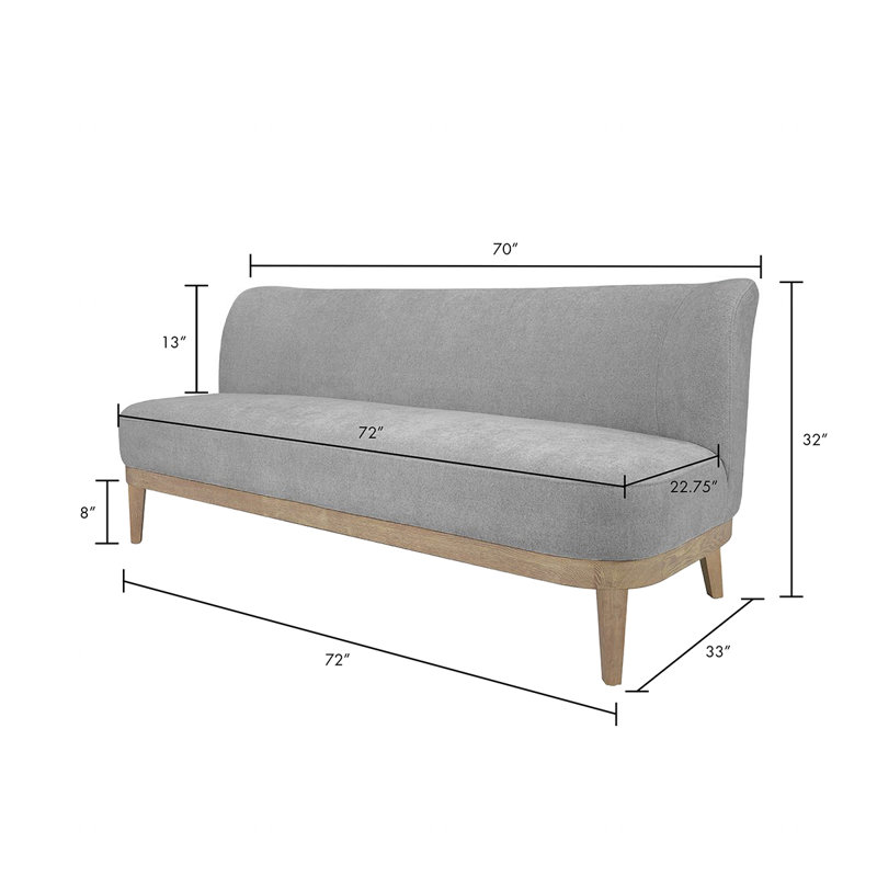 Canapé rembourré gris clair avec pieds en bois l 72 po Laguna, Gris clair