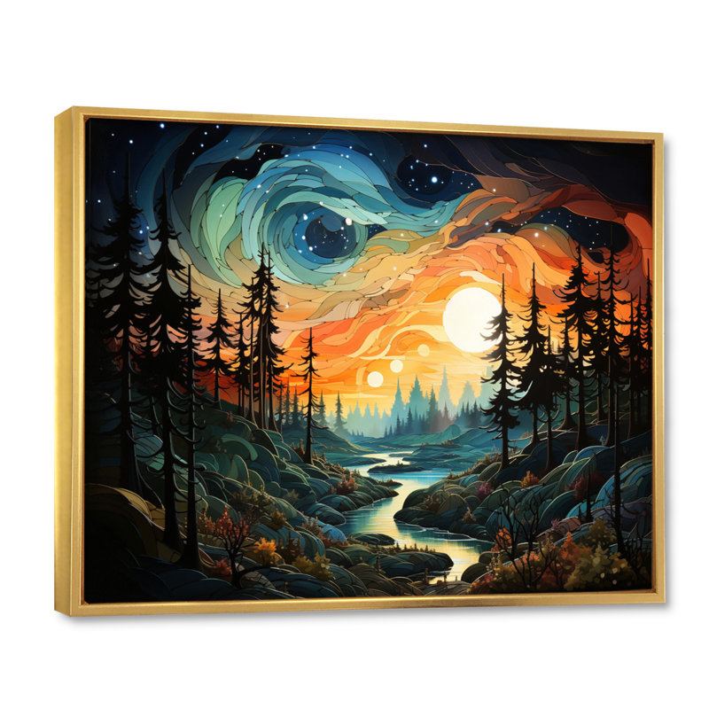 Vrysoules Landscape Aurora Borealis Natures VIII Framed On Canvas Print, H 24 po x l 32 po x P 1 po, Cadre flottant doré