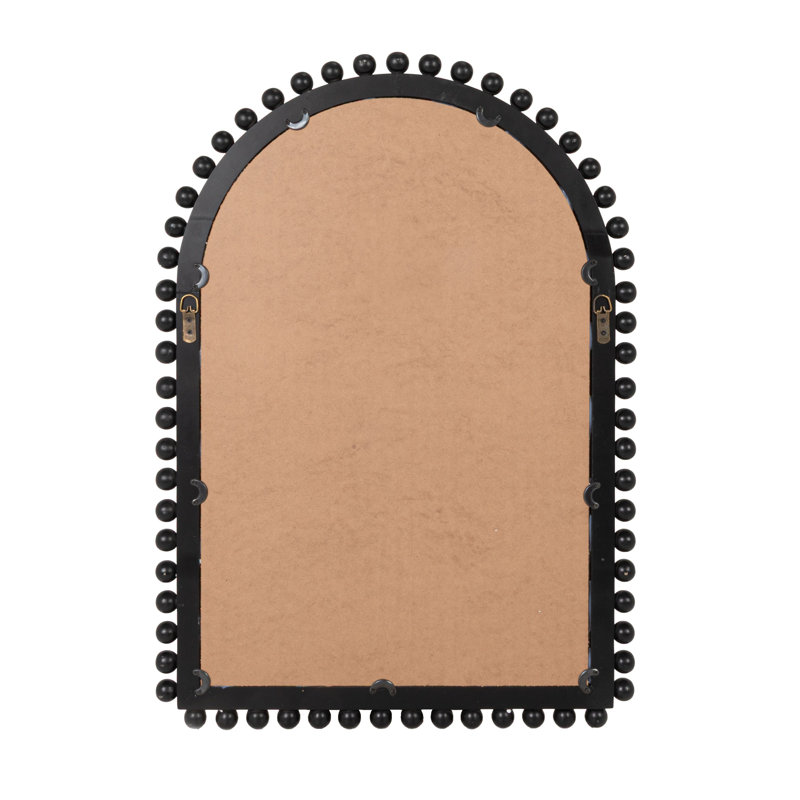 Willa Wood Ball Framed Arched Wall Mirror, 34" x 24", Black