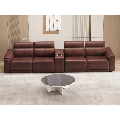 Power Recliner Sofa Set, 4-Seat Reclining Sectional Sofa With Adjustable Headrest &  Power Recline, Breathable Leather With Storage Console & USB Ports, Easy Assembly Living Room Furniture Sets