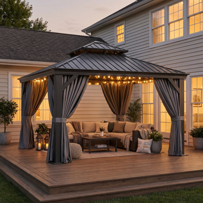 Permanent Hardtop Gazebo Aluminum Gazebo with Galvanized Steel Double Roof, 4.7x4.7-inch posts