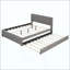 Lit plateforme tapissier avec tête de lit à motif brique et gigogne simple TG, tissu en lin-1409411797